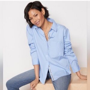 EVEREVE Ciara Relaxed Button Down Shirt Blouse Top Size Large Blue NWT